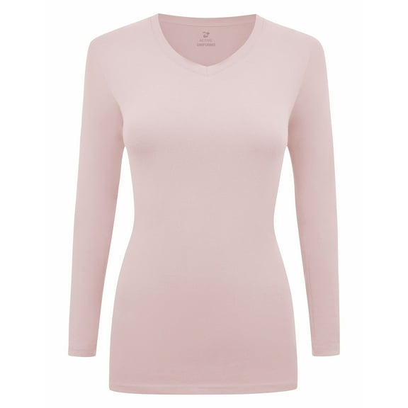 Women's Under Scrubs Long Sleeve T-Shirt Comfort V-Neck Medical Underscrub Tee -Super Soft and Stretchy - 2 Pack (Nude, X-Small)