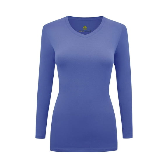 Women's Under Scrubs Long Sleeve T-Shirt Comfort V-Neck Medical Underscrub Tee -Super Soft and Stretchy (Ceil Blue, Medium)