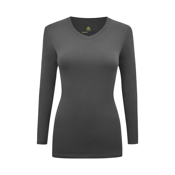 Women's Under Scrubs Long Sleeve T-Shirt Comfort V-Neck Medical Underscrub Tee -Super Soft and Stretchy (Charcoal, X-Large)