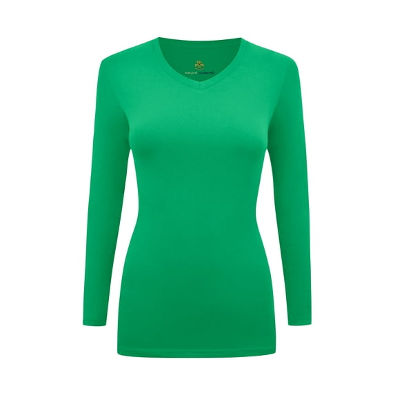 Women's Under Scrubs Long Sleeve T-Shirt Comfort V-Neck Medical Underscrub Tee -Super Soft and Stretchy (Green, Large)