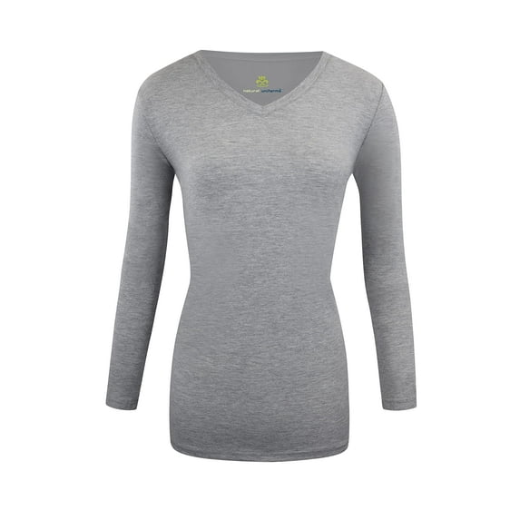Women's Under Scrubs Long Sleeve T-Shirt Comfort V-Neck Medical Underscrub Tee -Super Soft and Stretchy (Heather Charcoal, Large)