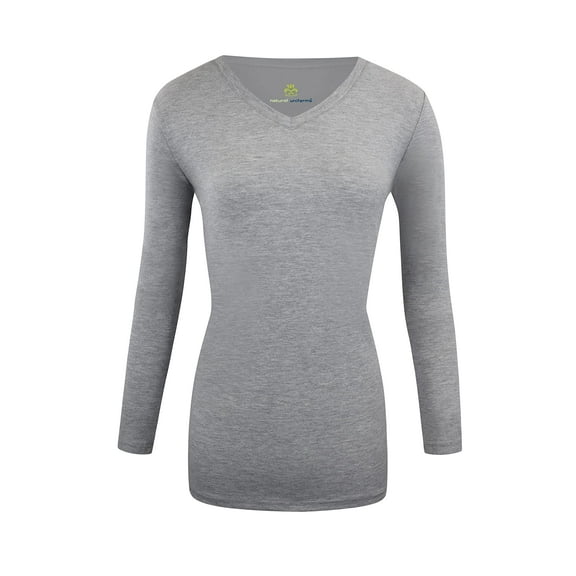 Women's Under Scrubs Long Sleeve T-Shirt Comfort V-Neck Medical Underscrub Tee -Super Soft and Stretchy (Heather Charcoal, Small)