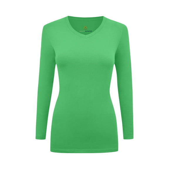 Women's Under Scrubs Long Sleeve T-Shirt Comfort V-Neck Medical Underscrub Tee -Super Soft and Stretchy (Light Green, Medium)