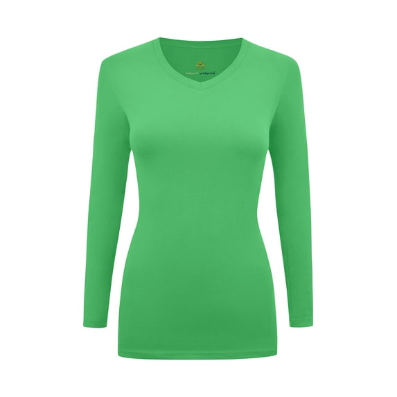 Women's Under Scrubs Long Sleeve T-Shirt Comfort V-Neck Medical Underscrub Tee -Super Soft and Stretchy (Light Green, Small)