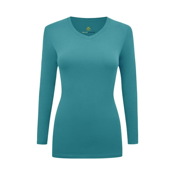Women's Under Scrubs Long Sleeve T-Shirt Comfort V-Neck Medical Underscrub Tee -Super Soft and Stretchy (Teal, Small)