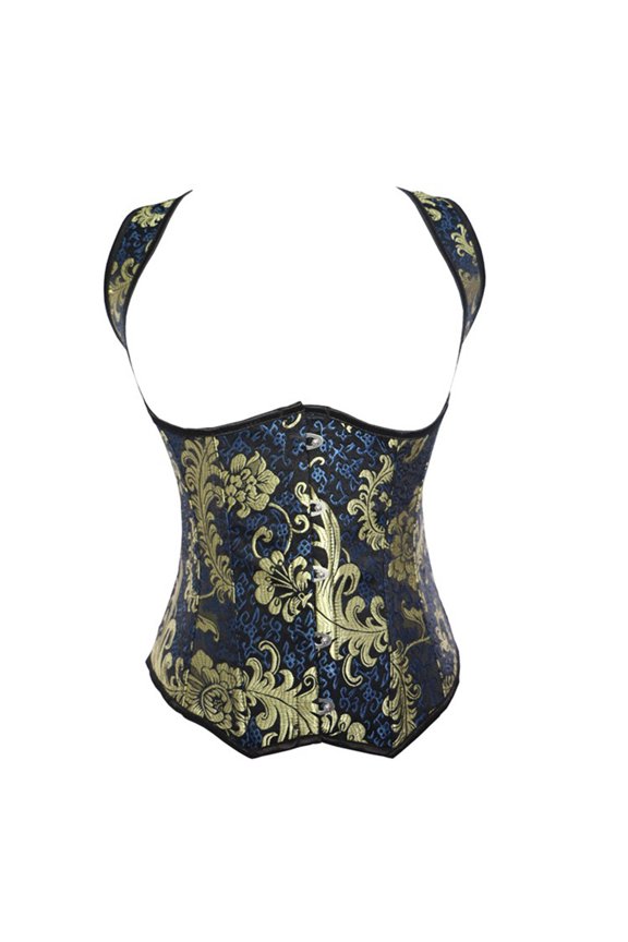 Women's Underbust Corset Lace up Strap Vest Plus Size Top Boned Waist Belts, Gold Size XXL