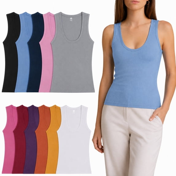 Women’s Undershirts (Pack of 12) Soft Cotton Blend Tank Tops, Tag Less A-Shirt Colorful Multipack Comfortable Fit (US, Alpha, Large, Regular, 12 Pieces Assorted Colors)