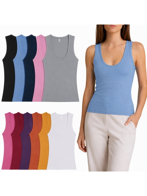 Women’s Undershirts (Pack of 12) Soft Cotton Blend Tank Tops, Tag Less A-Shirt Colorful Multipack Comfortable Fit (US, Alpha, X-Large, Regular, 12 Pieces Assorted Colors)