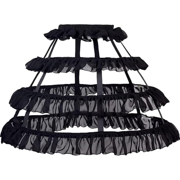 Women's Underskirt Pannier 3 Hoop Skirt Loop Ruffle Cage Bustle Petticoat for Rococo Victorian Royal Gown Ball Bridal Dress Black