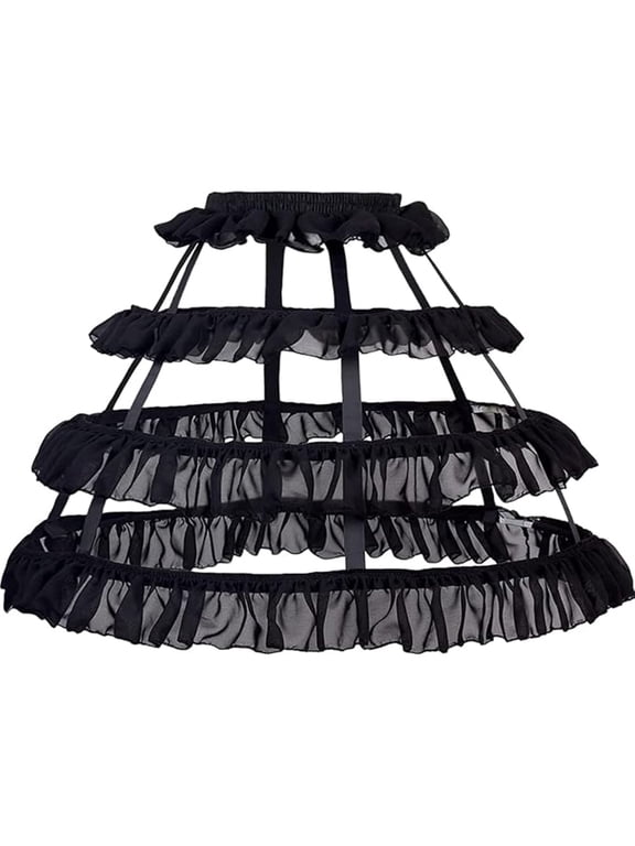 Women's Underskirt Pannier 3 Hoop Skirt Loop Ruffle Cage Bustle Petticoat for Rococo Victorian Royal Gown Ball Bridal Dress Black