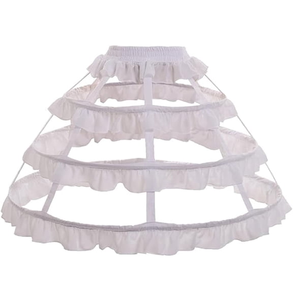 CYYPLAS Women's 3 Hoop Skirt Rococo Victorian Royal Gown Ball Bridal Dress White Underskirt Pannier Loop Ruffle Cage Bustle Petticoat