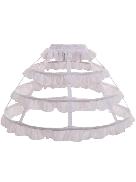 Women's 3 Hoop Skirt Rococo Victorian Royal Gown Ball Bridal Dress White Underskirt Pannier Loop Ruffle Cage Bustle Petticoat