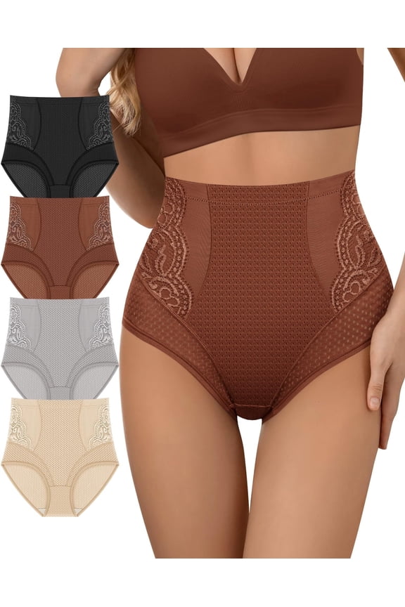 Women's Underwear 4 Pack High Waisted Ladies Panties Lace Nylon Breathable Postpartum Briefs Full Coverage