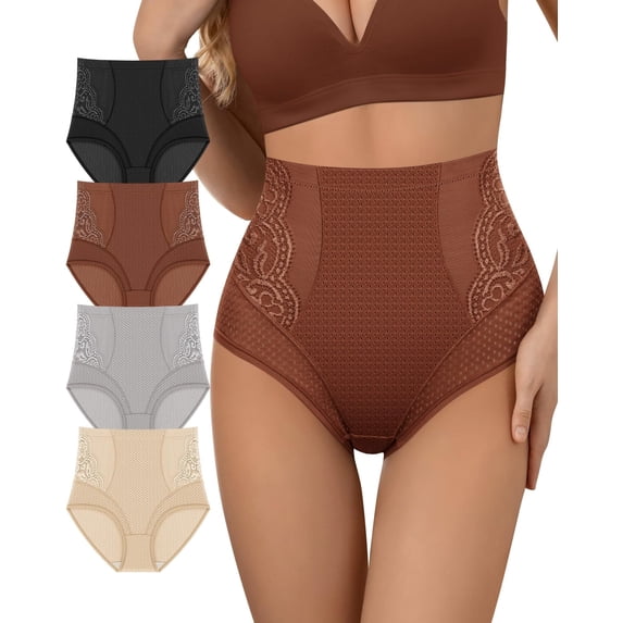 Women's Underwear 4 Pack High Waisted Ladies Panties Lace Nylon Breathable Postpartum Briefs Full Coverage
