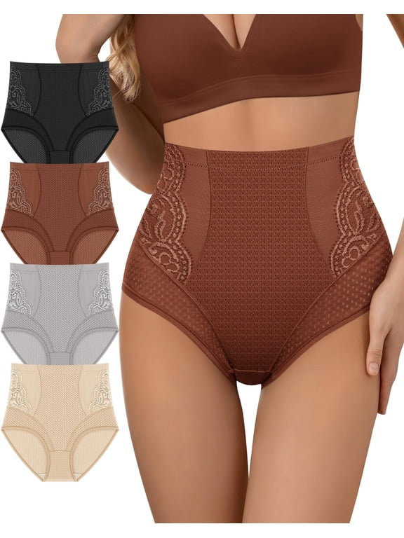 Women's Underwear 4 Pack High Waisted Ladies Panties Lace Nylon Breathable Postpartum Briefs Full Coverage