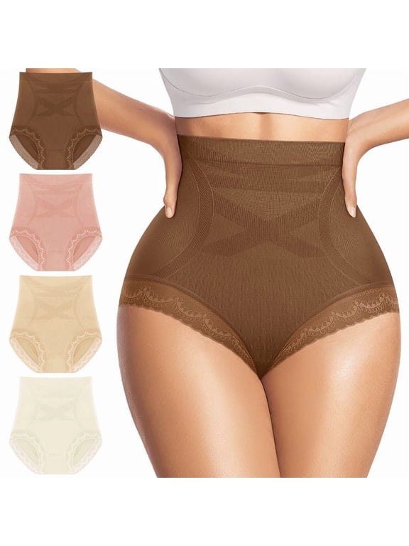 Women's Underwear 4 Pack High Waisted Tummy Control Ladies Panties with Lace Comfortable Briefs Full Coverage