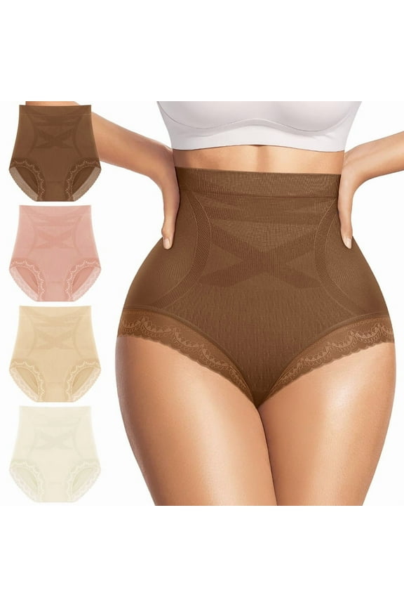 Women's Underwear 4 Pack High Waisted Tummy Control Ladies Panties with Lace Comfortable Briefs Full Coverage