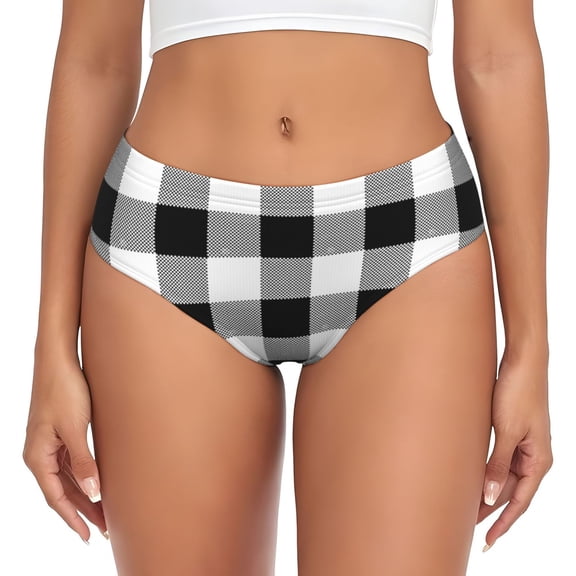 Women's Underwear Black White Plaid Hipster Panties Low Rise Briefs Ladies Bikini Underwear Medium