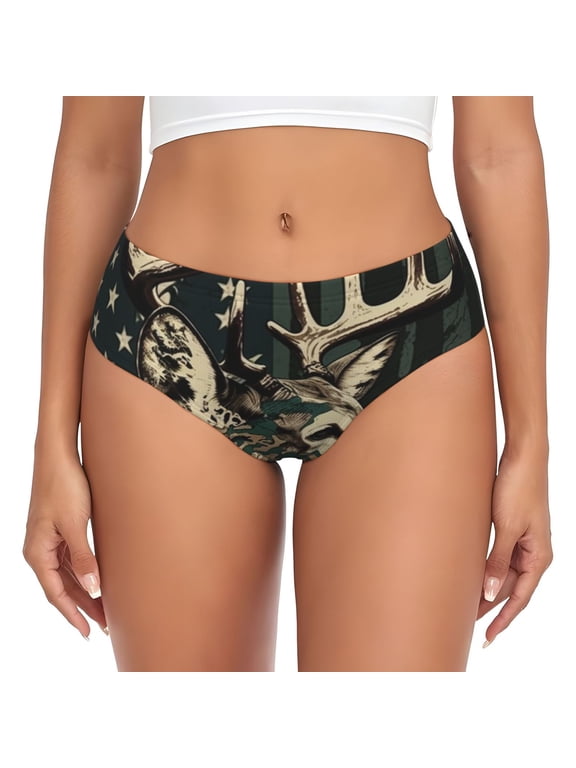 Women's Underwear Breathable Brief Panties Underpants, Deer Camo American Flag Camouflage