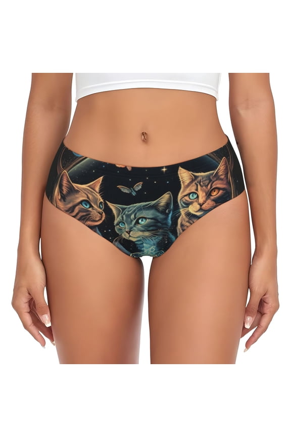 Women's Underwear Breathable Brief Panties Underpants, Retro Magic Cats Cool Cat