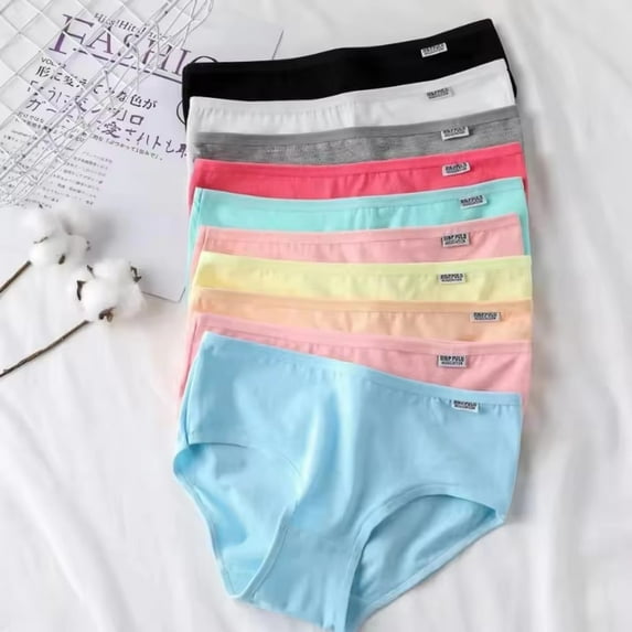 Women's Underwear Candy Color Comfort High-Quality Cotton Mid Waist Breathable Solid Color Skin Friendly,7 Pack.