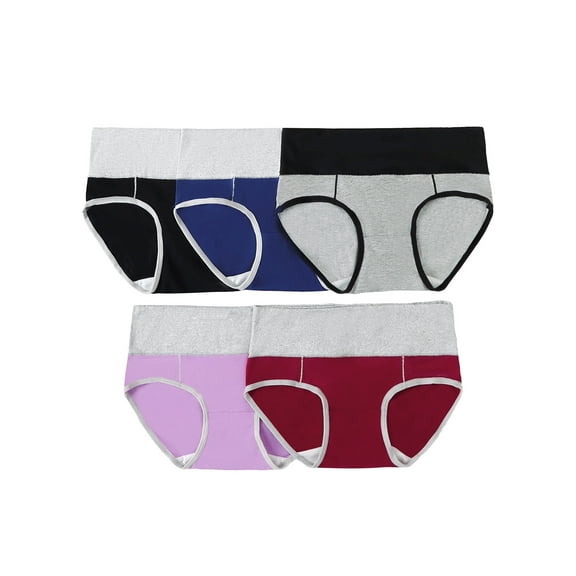 Women's Underwear Cotton Mid Waist Panties 5-Pack Color-blocked Women's Briefs Underwear, Size M-2XL