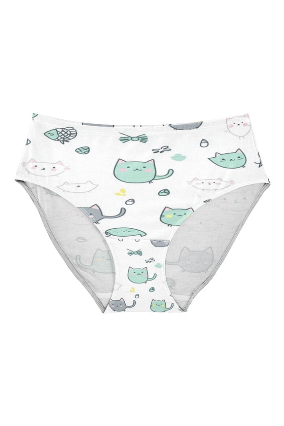 Women's Underwear Cute Cat and Fish Pattern Hipster Panties Underwear for women, Large