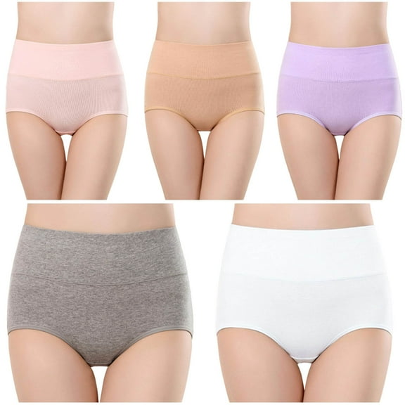 Women's Underwear High Waisted Ladies Cotton Panties Soft Full Coverage Briefs 5 Pack (Regular & Plus Size)