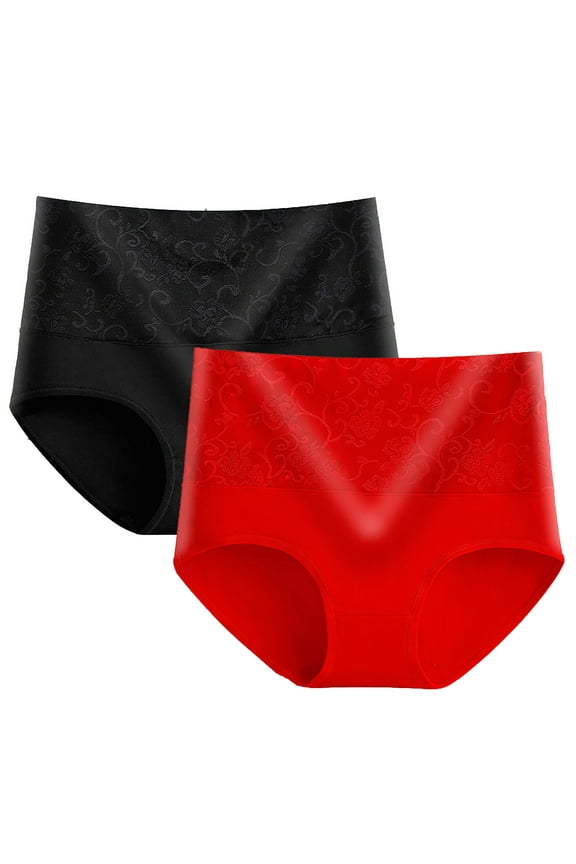 Women's Underwear High Waisted Tummy Control Brief Soft Breathable Full Coverage Stretch Briefs Ladies C Section Recovery Panties 2-Pack