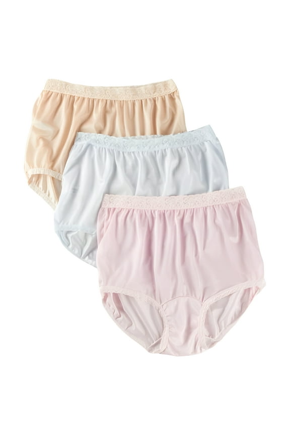 Women's Lace Trim Nylon Briefs, 3-Pack