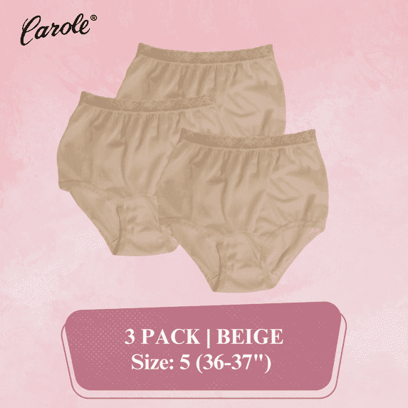 Women's Underwear Lace Trim Nylon Briefs Full Cut Carole Panties, 3-Pack