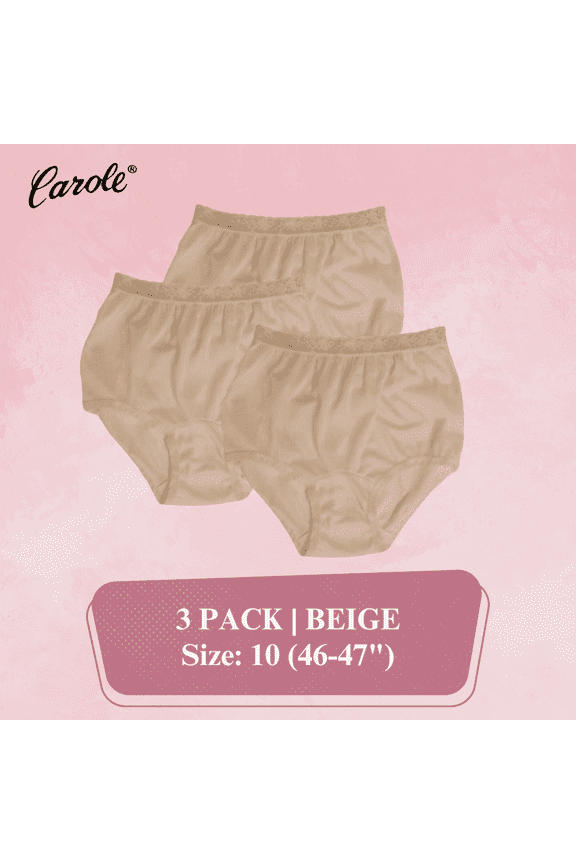 Women's Underwear Lace Trim Nylon Briefs Full Cut Carole Panties, 3-Pack