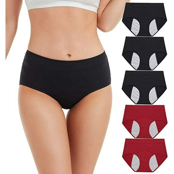 Women's Underwear Leak Proof Menstrual Underwear Cotton Overnight Panties 5 Pcs