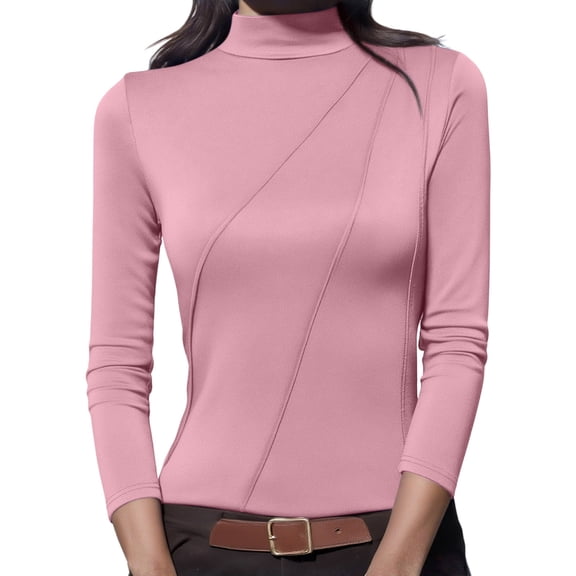 Women's Underwear Long Sleeve Mock Neck Solid Base Layer Pullover Tops Pink M