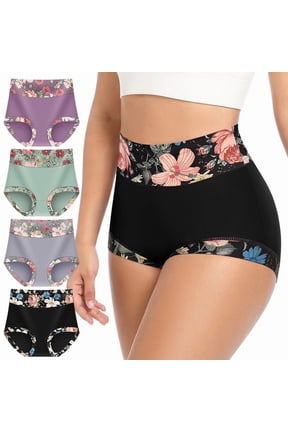 Women's Underwear Mid Waisted Panties Breathable Full Coverage Printed Comfortable ladies Floral 4 Pack