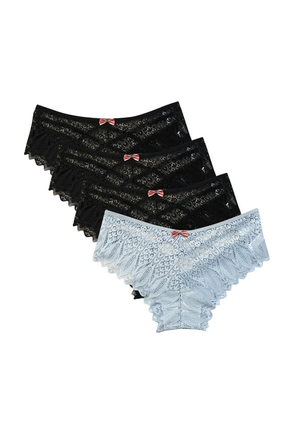 Women's Underwear Pack 4pc Panties for Women Lace Thong Lace Breathable Underwear Scallop Thongs Ladies Plus Size Underpant Briefs Cheeky Panties for Women Blue XL