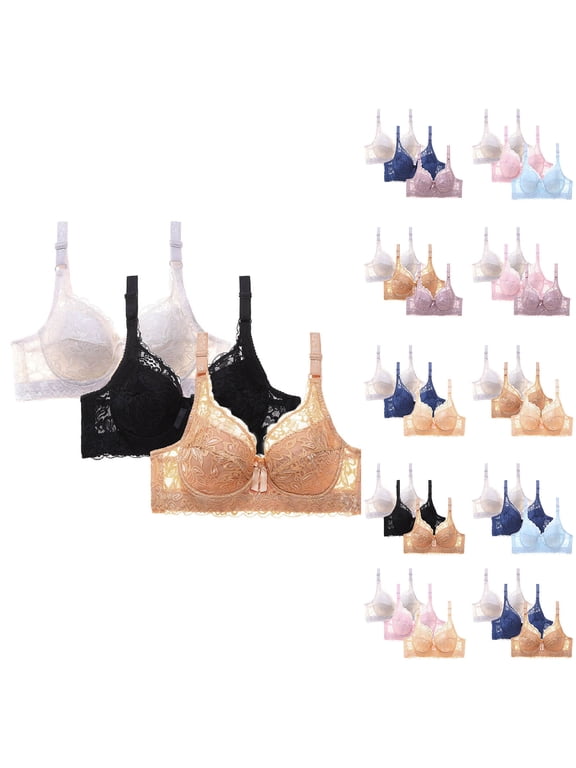 Women's Underwear, Padded Underwire Bra with Side Smoothing Design & Flexible Shoulder Straps, Full Coverage Support for Home Work, 3 Pack | VerBelle,Black S