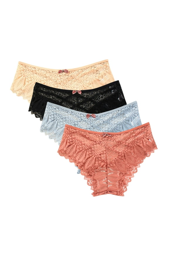 Women's Underwear Seamless 4pc Panties for Women Lace Thong Lace Breathable Underwear Scallop Thongs Ladies Plus Size Underpant Briefs Cotton High Waist Underwear for Women Orange 3XL