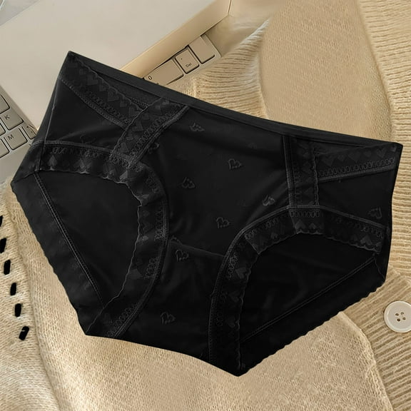 Women's Underwear Seamless Women's Lace Underwear Mid-Waisted Ice Silk Full Cover Underwear Soft Satin High Waisted Panties Lightweight Breathable Underpant Briefs Black