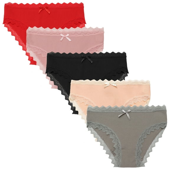 Women's Underwear Set, Lace Thong and Bikini Panties Brief Cotton Breathable Comfort Undies, 5 Pack (Medium, Style-530)