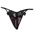 thumbnail image 1 of Women's Underwear Sexy And Tempting Hollowed Out Embroidery Low Waisted Open Crotch Thong Beautiful Side Opening T Pants, 1 of 2