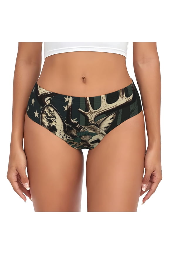 Women's Underwear Soft Sexy Brief Comfy Stretch Panties, Deer Camo American Flag Camouflage