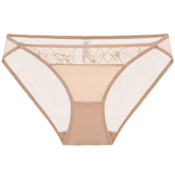 Women’s Underwear Underwear French Thin Mesh Lace Panties Womens Sheer Low Waist Bikini Underpants Beige L
