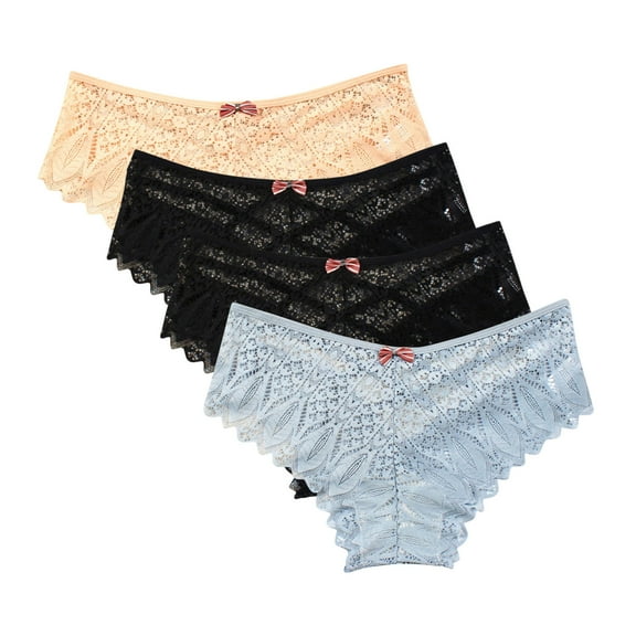 Women’s Underwear Underwear for Women Lace Floral Bikini Seamless Panties Plus Size Ladies Cute Briefs Thongs 4-Pack Cotton Seamless Underwear Women Blue 3XL