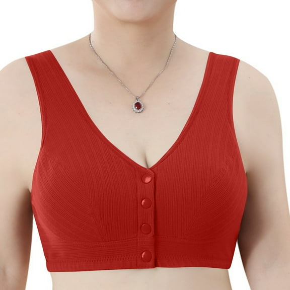 Women's Underwear Without Steel Ring, Front Opening Thread Cotton Large Size Bra,Red 46