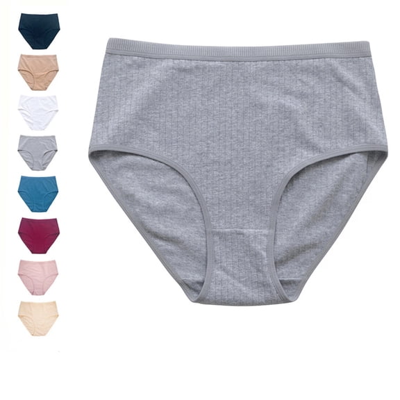 Women's Underwear - Women's High-Waist Cotton Briefs Set Breathable and Soft Comfortable Underwear Gray M