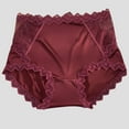 thumbnail image 1 of Women's Underwear Women's Lace Underwear Mid-Waisted Ice Silk Full Cover Underwear Soft Satin High Waisted Panties Lightweight Breathable Underpant Briefs Womens Underwear Thong Wine XL, 1 of 3