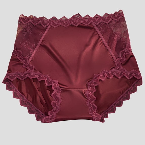 Women's Underwear Women's Lace Underwear Mid-Waisted Ice Silk Full Cover Underwear Soft Satin High Waisted Panties Lightweight Breathable Underpant Briefs Womens Underwear Thong Wine XL