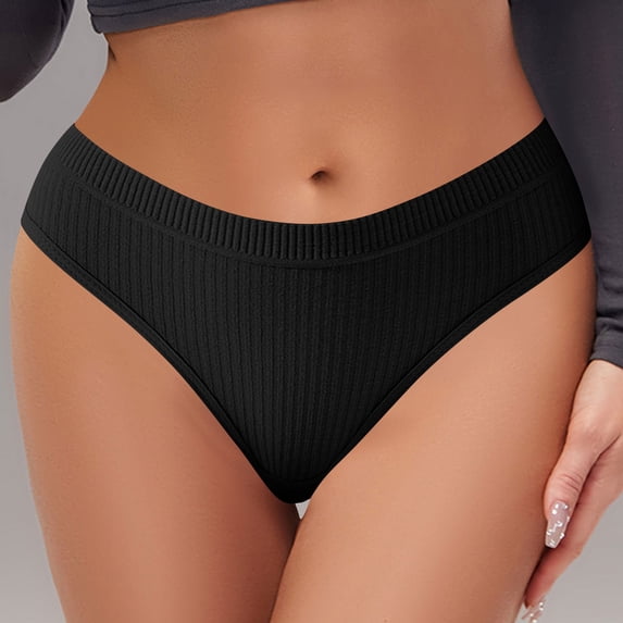 Women’s Underwear Women's Ribbed Low-Rise Briefs Seamless High Waisted Underwear for Women Black M