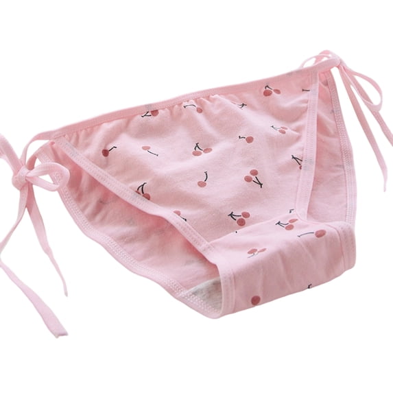 Women's Underwear with Cherries Pattern Ribbon Panties Briefs Low Rise Lingerie Thongs Cotton Underpants